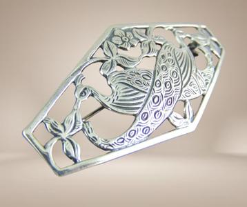 Unieke 925 zilveren PAUWEN Art Deco Nouveau broche! beschikbaar voor biedingen