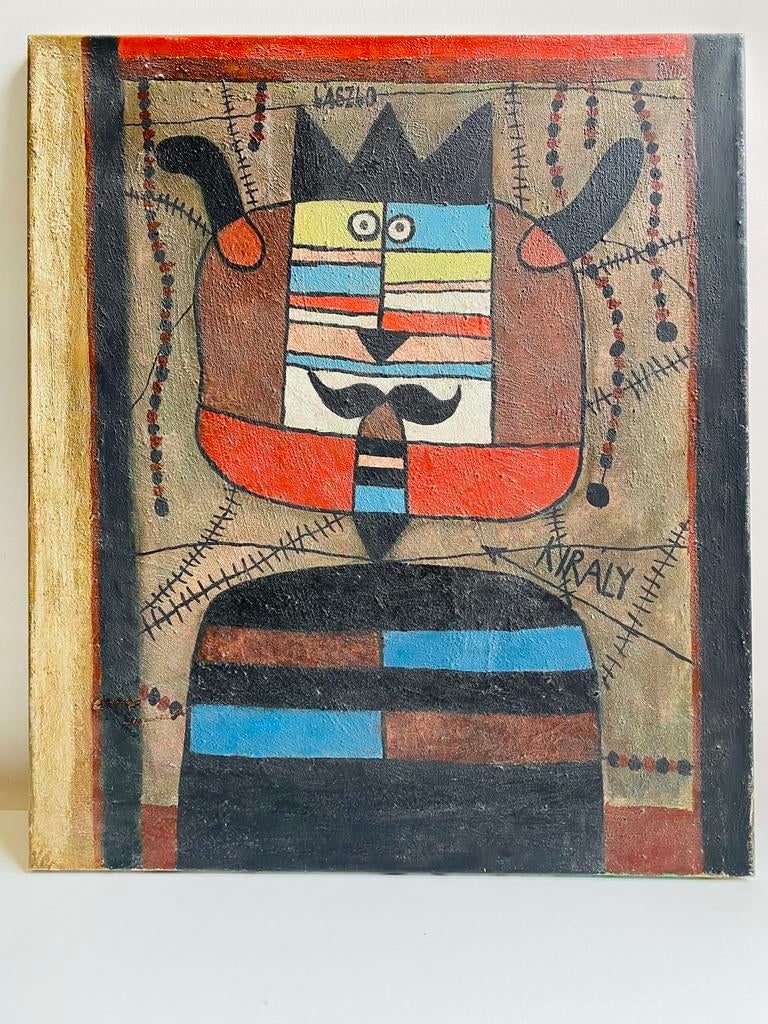 Abstract olieverf schilderij van Laszlo Kiraly, Antiek en Kunst, Ophalen of Verzenden