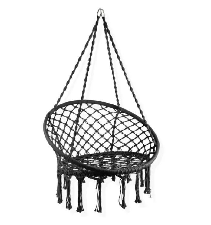 Hangstoel macrame zwart, Tuin en Terras, Hangmatten, Gebruikt, Eenpersoons, Opvouwbaar, Binnen, Buiten, Ophalen