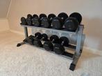 Fitness dumbells gewichten met rek, Sport en Fitness, Fitnessmaterialen, Ophalen, Zo goed als nieuw, Dumbbell