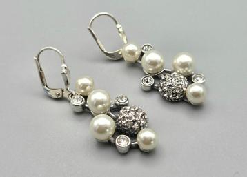 Zilveren Art Deco Oorbellen met Parel en Swarovski. 2025/531 beschikbaar voor biedingen