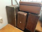 4 oude bruine grote reiskoffers vintage retro SAMEN 50 euro, Ophalen, Gebruikt, Overige materialen