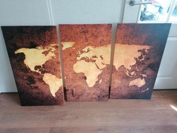 3 Luik canvas wereldkaart 