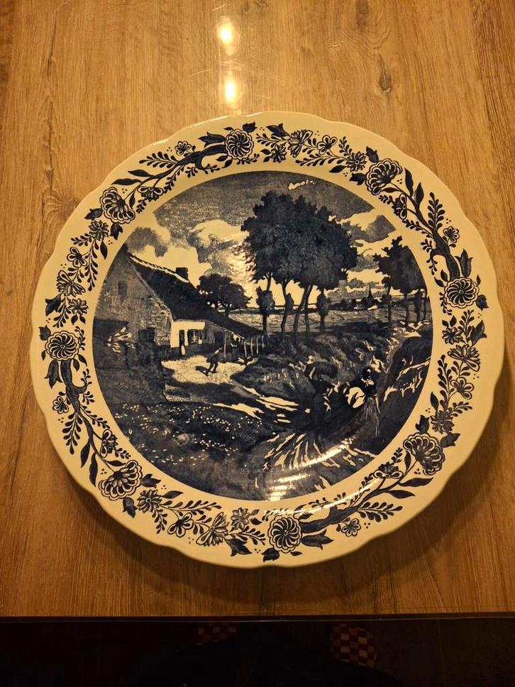 Delfts Blauw Wandbord met Landschap, Antiek en Kunst, Antiek | Wandborden en Tegels, Ophalen of Verzenden