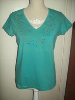 Leuke turquoise top met bloem pailletten van Esprit maat XXL, Maat 46/48 (XL) of groter, Zo goed als nieuw, Korte mouw, Esprit