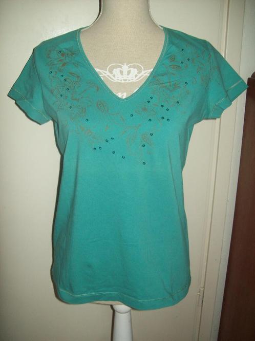 Leuke turquoise top met bloem pailletten van Esprit maat XXL, Kleding | Dames, Tops, Zo goed als nieuw, Maat 46/48 (XL) of groter