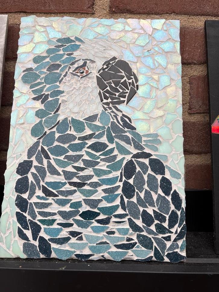 Mozaïek Kunstwerk: Grijze Roodstaart Papegaai, Antiek en Kunst, Kunst | Beelden en Houtsnijwerken, Ophalen of Verzenden