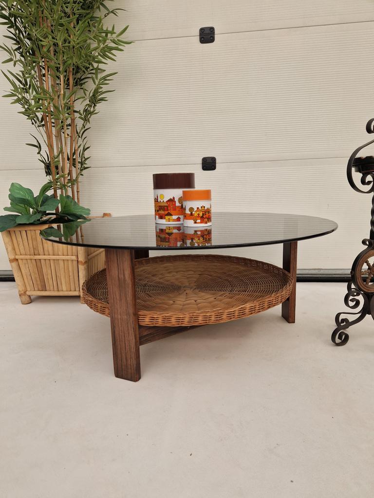 Vintage ronde salontafel met lectuurmand, 90cm, Huis en Inrichting, Tafels | Salontafels, Ophalen, 50 tot 100 cm, ., Rond