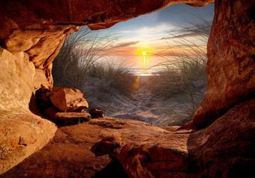 Grot 3D behang Strand Ondergaande Zon II, Fotobehang4you beschikbaar voor biedingen
