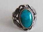 zilveren RING maat 17, bezet met Turkoois ca 13x 9 mm, Ophalen of Verzenden, Zilver, Ring, Met edelsteen