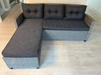 Grijze rattan lounge bank + kussens 170x140 cm, goede staat!, Tuin en Terras, Ophalen, Gebruikt, Rotan