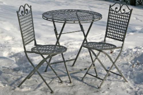 Mooi Tuinset, Bistroset, ronde tafel met twee stoelen, grijs, Tuin en Terras, Tuinsets en Loungesets, Nieuw, Tuinset, 2 zitplaatsen