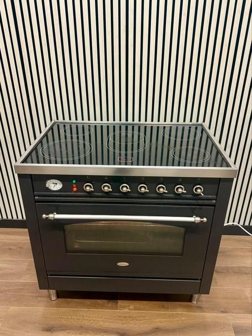 Luxe Fornuis Boretti keramisch met 5 zones antraciet 90 cm, Witgoed en Apparatuur, Fornuizen, Zo goed als nieuw, Vrijstaand, Gas