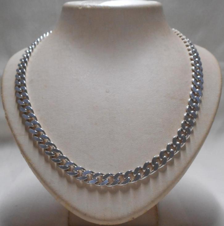 Zilveren massieve gourmet schakel ketting nr.1543, Sieraden, Tassen en Uiterlijk, Kettingen, Zo goed als nieuw, Zilver, Zilver