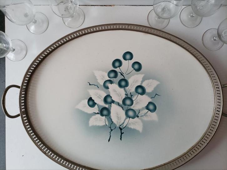 Keramiek Dienblad & 6 Robertson Port Glazen, Antiek en Kunst, Antiek | Glas en Kristal, Verzenden