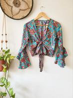 Bohemian korte kimono blouse zijde blauw paisley vintage, Blauw, Ophalen of Verzenden, Zo goed als nieuw