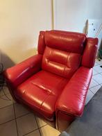 Mooie fauteuil, rood leder, Ophalen, Eenpersoons, 75 tot 100 cm, Zo goed als nieuw