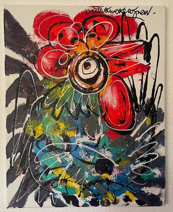 Origineel schilderij Erik Zwezerijnen Vrolijke Haan beschikbaar voor biedingen