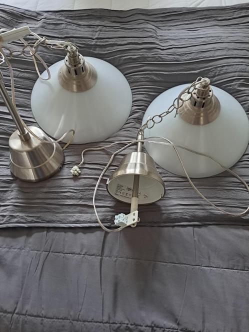 twee glazen hanglampen, Huis en Inrichting, Lampen | Hanglampen, Zo goed als nieuw, 75 cm of meer, Glas, Ophalen