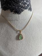 Vintage stijl ketting met lichtgroene traan hanger, Ophalen of Verzenden
