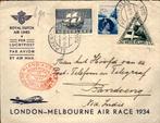 London - Melbourne Race - Frankering - 1934, Postzegels en Munten, Brieven en Enveloppen | Nederland, Ophalen of Verzenden, Envelop