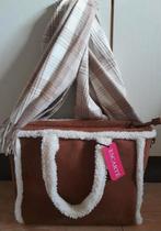 Dames tas bruin suède shopper + zachte geruite sjaal NIEUW, 40 tot 60 cm, 30 cm of meer, Bruin, Ophalen of Verzenden