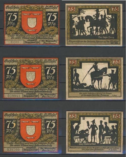 Wesel 3x 75 Pfg 1921 Duits Noodgeld Biljet c-145  jdu, Postzegels en Munten, Bankbiljetten | Europa | Niet-Eurobiljetten, Setje