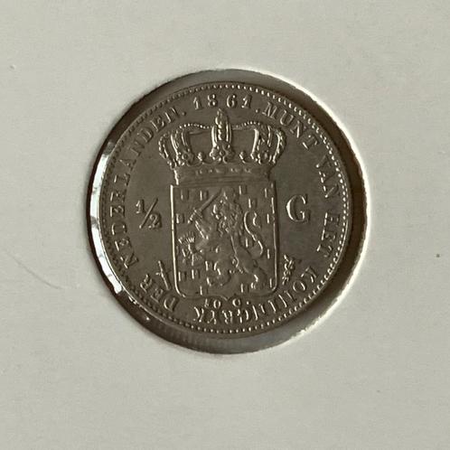 1/2 Gulden 1861 Willem III, Postzegels en Munten, Munten | Nederland, Losse munt, ½ gulden, Koning Willem III, Zilver, Ophalen of Verzenden