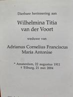 vd Voort x Antonise 1911 Amsterdam 2004 Tilburg, Ophalen of Verzenden, Bidprentje