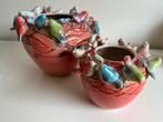 2 Design DES POTS Vogeltjes Keramiek Vazen Roze, Huis en Inrichting, Ophalen of Verzenden, Zo goed als nieuw, Aardewerk of Porselein