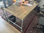 2x Bureau / tafel van dik hout met steigerbuis onderstel, Ophalen, Zo goed als nieuw, Bureau