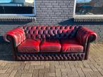 Chesterfield bank oxblood rood GRATIS BEZORGD, Gebruikt, 125 cm of meer, Leer, Ophalen of Verzenden