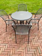 Metalen tuinset met 4 stoelen, Ophalen, 4 zitplaatsen, Gebruikt, Eettafel