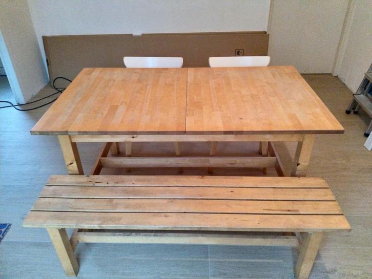 Eettafel (uitschuifbaar), bank en 2 stoelen, set ikea, Huis en Inrichting, Tafels | Eettafels, Gebruikt, 50 tot 100 cm, 150 tot 200 cm
