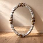 Ovale rococo spiegel België 1960 zilver goud, Ophalen, Zo goed als nieuw, Rechthoekig, Minder dan 100 cm