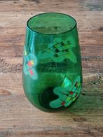 Vintage Geëtste Groen Glazen Vaas Glas / Geslepen Rand € 10, Ophalen