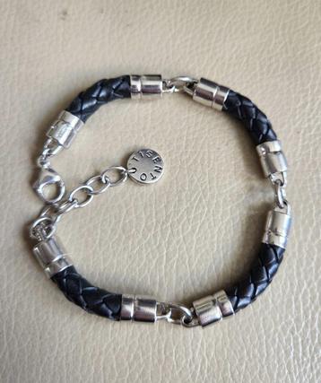 Prachtige TI SENTO zilveren (925) armband met ZWART LEER beschikbaar voor biedingen