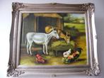 Schilderij Voedertijd op de boerderij - Olieverf, zilver, Antiek en Kunst, Ophalen of Verzenden