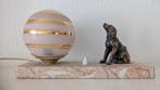 Art Deco roze goud lampje roze marmer plaat messing hondje, Ophalen of Verzenden, Minder dan 50 cm