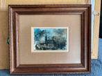 Huizen en kerkje in de Ardennen. Aquarel Klein schilderijtje, Antiek en Kunst, Kunst | Schilderijen | Klassiek, Ophalen of Verzenden