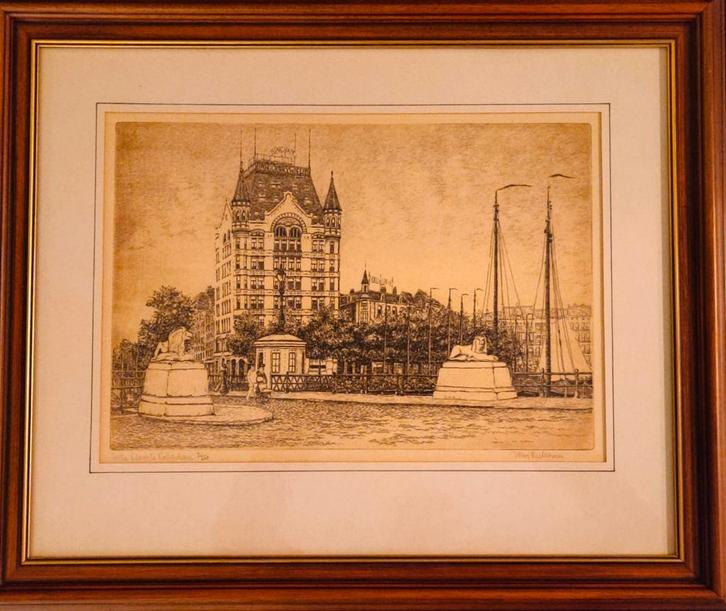 Ets Het Witte Huis Rotterdam - Jans Beekman, Antiek en Kunst, Kunst | Etsen en Gravures, Ophalen of Verzenden