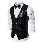 Heren zwart glitter gilet giletje feest party kostuum vest, Nieuw, Kleding, Verzenden