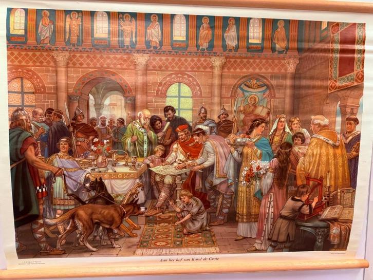 Historische schoolplaat Karel de Grote, Antiek en Kunst, Antiek | Schoolplaten, Geschiedenis, Ophalen of Verzenden