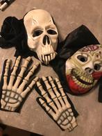 2 maskers en handschoenen met geraamte, Ophalen of Verzenden, Zo goed als nieuw