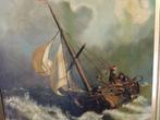 Antiek Olieverf Schilderij J.H.B.Koekkoek Botter in Storm, Ophalen of Verzenden