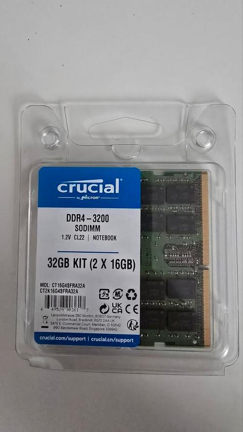 Crucial 32GB (2x16GB) DDR4-3200 SODIMM Laptop Geheugen, Computers en Software, RAM geheugen, Nieuw, Laptop, 32 GB, DDR4, Ophalen of Verzenden