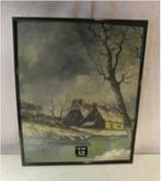 Mooi Geschilderd Werk 'Hoeve en rivier in Winter' - 51x41, Antiek en Kunst, Kunst | Schilderijen | Klassiek, Ophalen of Verzenden