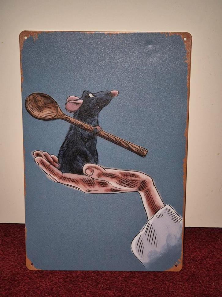Disney Ratatouille Remy tinnen plaat, Verzamelen, Disney, Zo goed als nieuw, Plaatje of Poster, Overige figuren, Ophalen of Verzenden