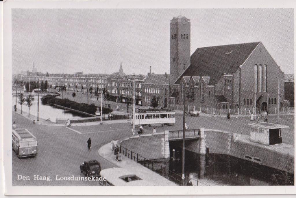 Den Haag, Loosduinsekade met bus en tram, Ophalen of Verzenden, 1940 tot 1960, Ongelopen, Zuid-Holland
