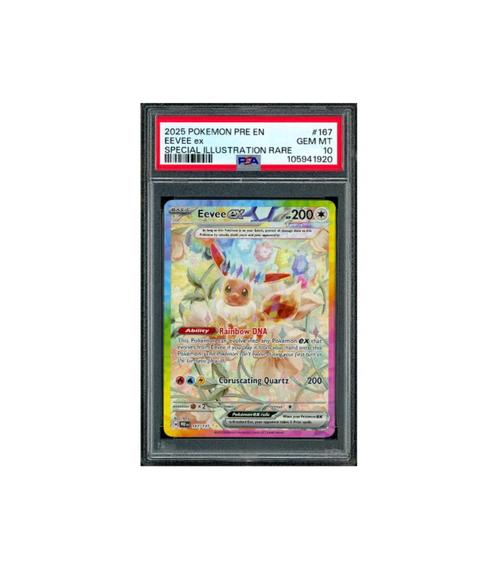 Pokemon Eevee ex Prismatic Evolutions Full Art #167 PSA 10, Hobby en Vrije tijd, Verzamelkaartspellen | Pokémon, Zo goed als nieuw
